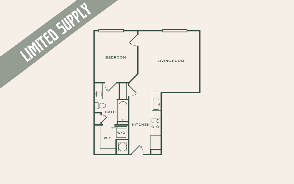 A5 - 1 bedroom floorplan layout with 1 bathroom and 656 square feet A5 - 1 bedroom floorplan layout with 1 bathroom and 656 square feet
