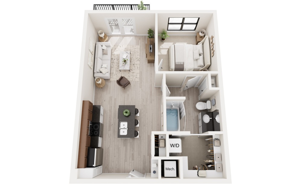 A1 - 1 bedroom floorplan layout with 1 bathroom and 724 square feet A1 - 1 bedroom floorplan layout with 1 bathroom and 724 square feet