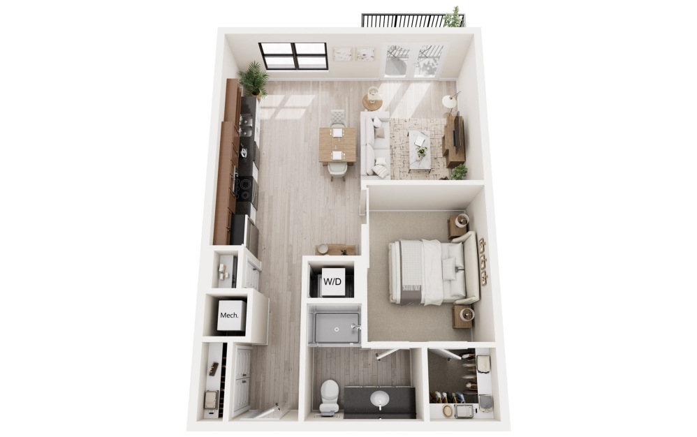 A4 - 1 bedroom floorplan layout with 1 bathroom and 708 square feet A4 - 1 bedroom floorplan layout with 1 bathroom and 708 square feet