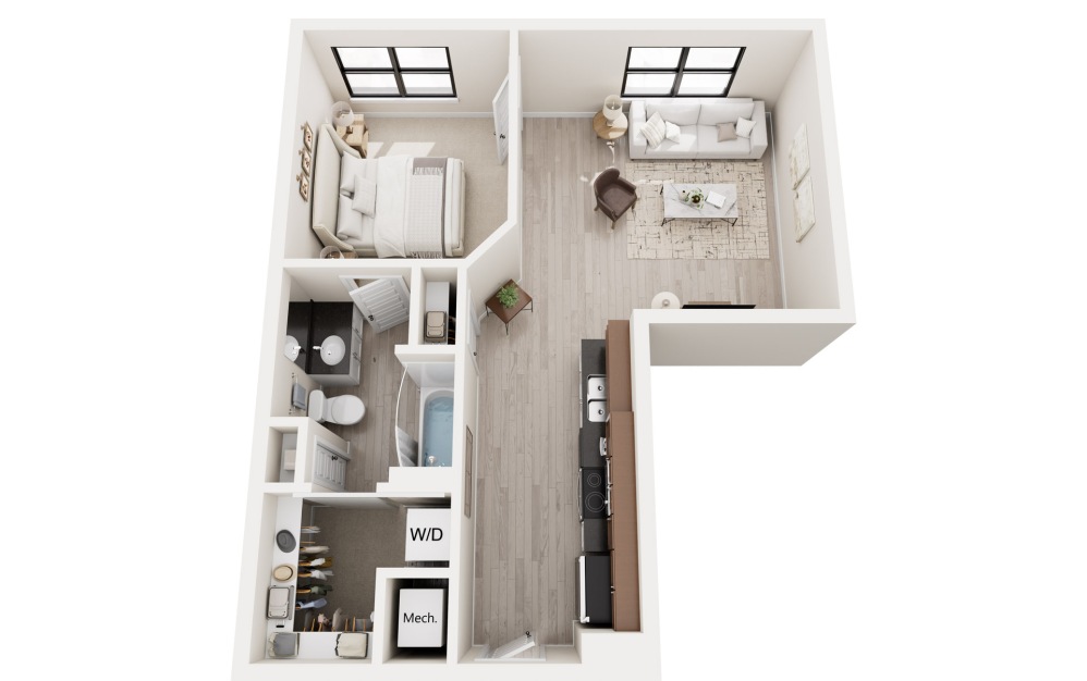 A5 - 1 bedroom floorplan layout with 1 bathroom and 656 square feet A5 - 1 bedroom floorplan layout with 1 bathroom and 656 square feet