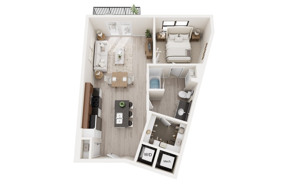 A6 - 1 bedroom floorplan layout with 1 bathroom and 770 square feet A6 - 1 bedroom floorplan layout with 1 bathroom and 770 square feet