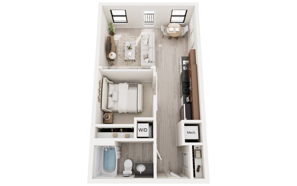 AL1 - 1 bedroom floorplan layout with 1 bathroom and 561 square feet AL1 - 1 bedroom floorplan layout with 1 bathroom and 561 square feet