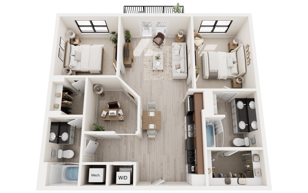 B1 - 2 bedroom floorplan layout with 2 bathrooms and 1122 square feet B1 - 2 bedroom floorplan layout with 2 bathrooms and 1122 square feet
