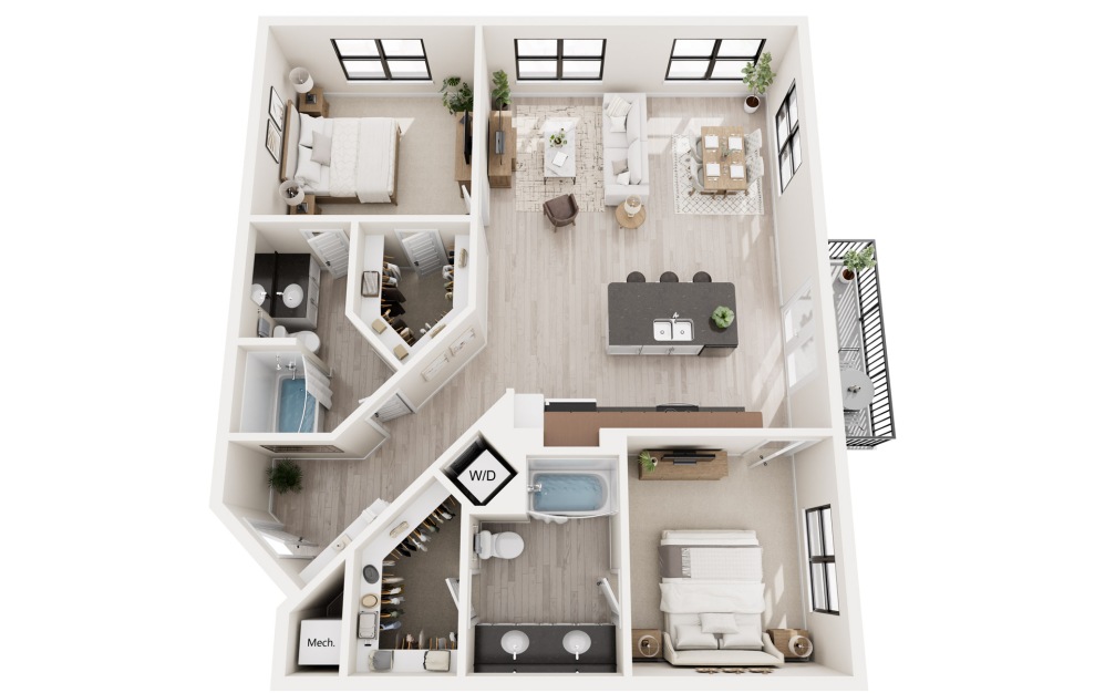 B3 - 2 bedroom floorplan layout with 2 bathrooms and 1318 square feet B3 - 2 bedroom floorplan layout with 2 bathrooms and 1318 square feet