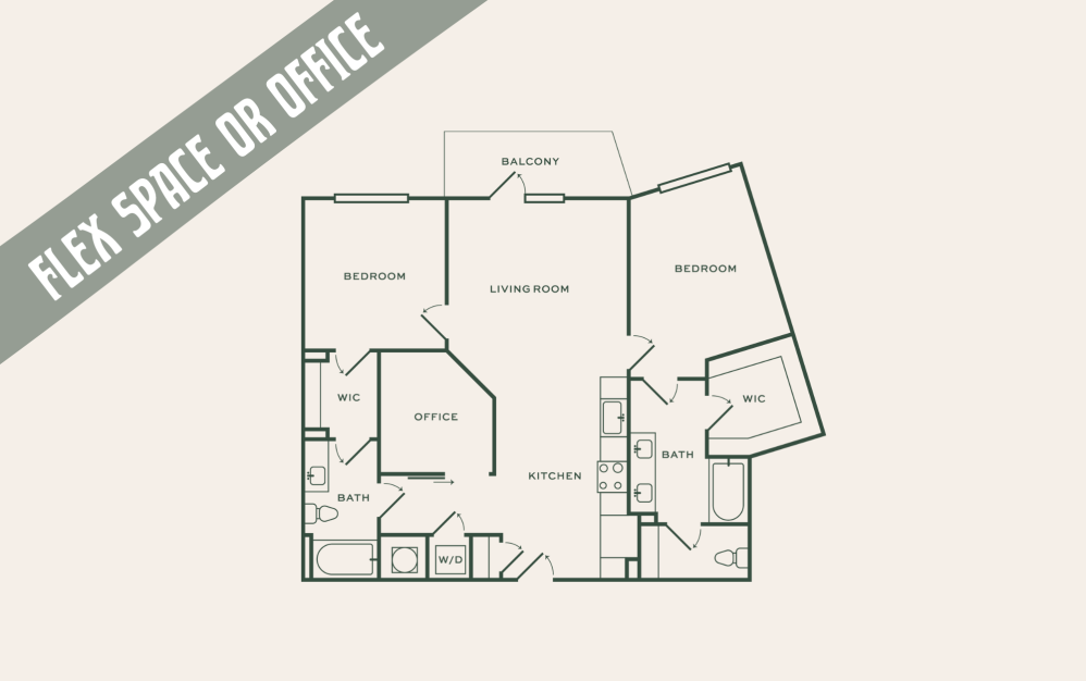 B1a - 2 bedroom floorplan layout with 2 bathrooms and 1198 square feet B1a - 2 bedroom floorplan layout with 2 bathrooms and 1198 square feet